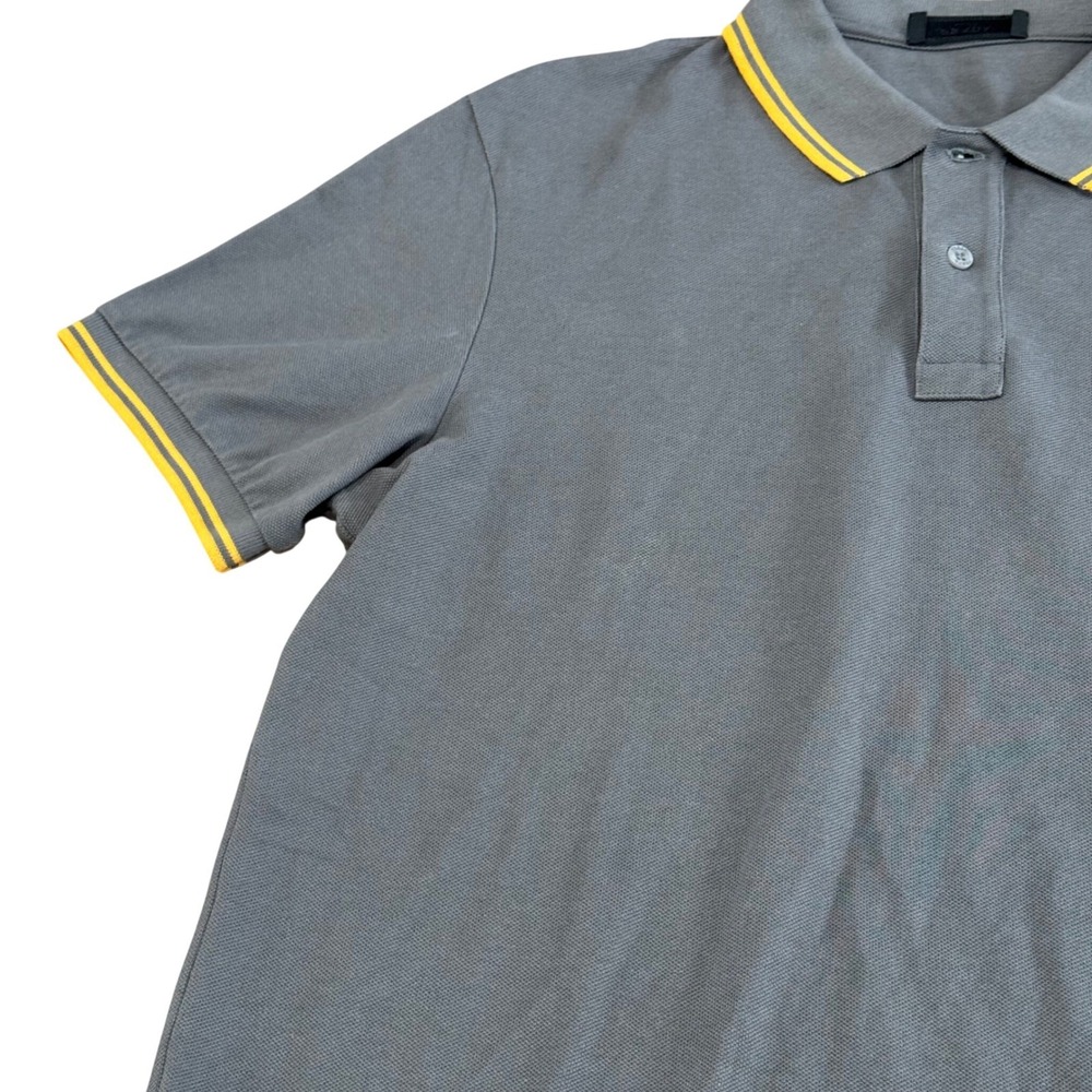 Prada Mens XL Polo Shirt Grey Yellow Panther Embroidered Tipped Cotton Pique - Picture 3 of 12